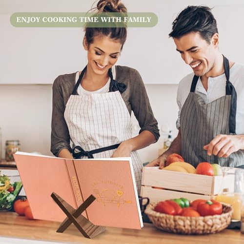 Lanpn A5 Blank Recipe Book Cookbook for 70 Recipes, Leather Cover Waterproof Empty Cooking Journal to Write in Your Own Recipes, Recipe Notebook with Stickers to Organize Your Family Recipes, Rose