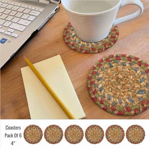 Homespice Azalea Braided Coasters for Primitive Decor, Round 4" Set of 6