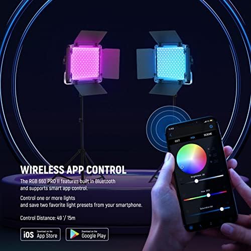 NEEWER Upgraded 660 PRO II RGB LED Video Light w App Control Tripod Stand
