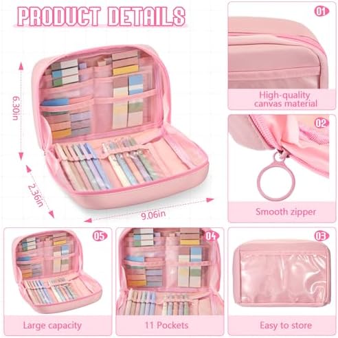 Jutom 41 Pcs Aesthetic Book Annotation Kit with Pencil Bag Bible Journaling Kit Notebook Sticky Note Tab Highlighter Black Ink Pen Page Marker School Office Supplies Christmas Bible Lover Gift(Pink)