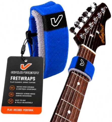 Gruv Gear Fret Wrap & Guitar Mute, Fretwrap for Acoustic, Electric & Bass | String Dampener Recording, Tapping & Practice Accessory (1 Pack, Extra Large Blue, Fits 7-12 String Bass, Extended Guitar