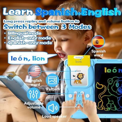 Writing Drawing Tablet with Talking Spanish Flash Cards - Blue