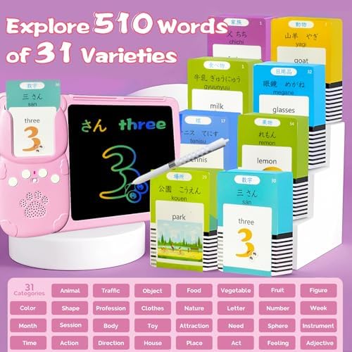 Talking Flash Cards with Writing Tablet - Japanese English Pink