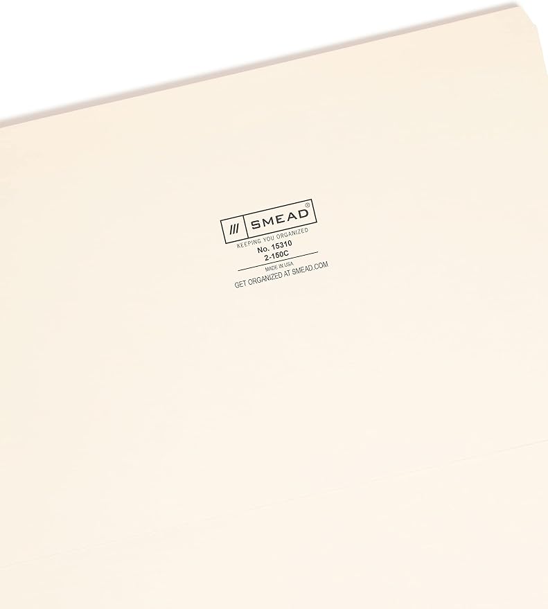 Smead File Folder, Reinforced Straight-Cut Tab (Not Undercut), Legal Size, Manila, 100 per Box (15310)