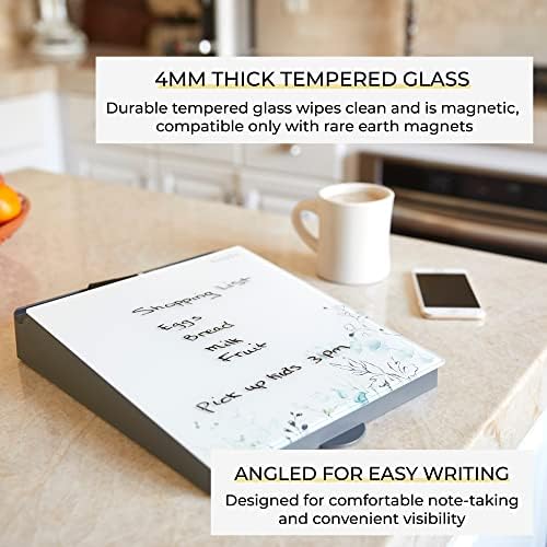 ECR4Kids MessageStor Dry-Erase Glass Board Memo Station, Desk Organization, Botanical