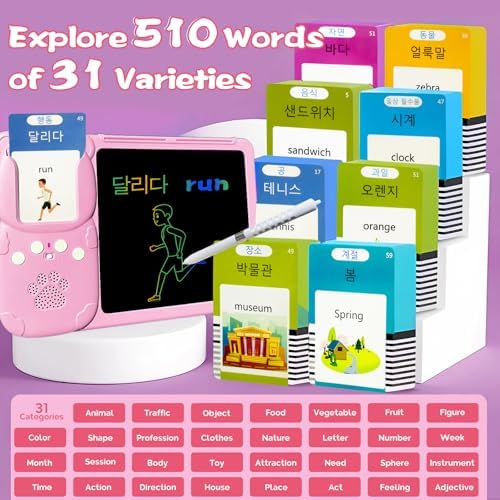 Writing Drawing Tablet with Talking Flash Cards - Korean Pink