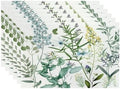 Batmerry Summer Green Sage Linen Placemats Set of 6, Vintage Plant Leaves Elegant Blue Wild Flowers Washable Table Mats for Kitchen Table Thickened Heat Insulation Dining Set Indoor Outdoor 12X18 in