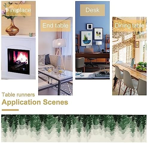Green Forest Pine Trees Table Runner, Woodland Tabletop Scarf Home Kitchen Holiday Decor, Seasonal Farmhouse Rustic Dining Decorations Party Supply 13 X 120 Inch