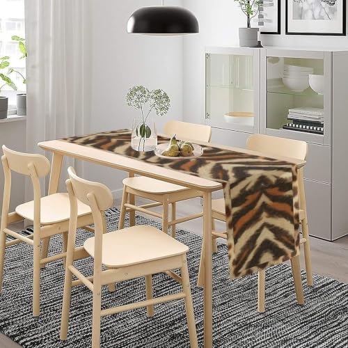 Tiger Animal Skin Print Table Runner, Rustic Cottage Country Farm Animal Fur Skin Pattern Western Style Black Brown Print Dinner Runner for Home Kitchen Dining Table Decoration 13"x90"