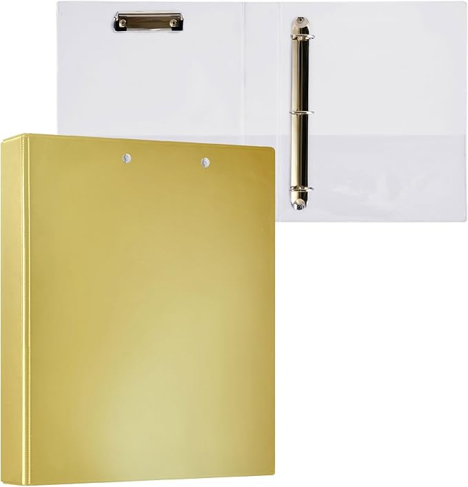 3 Ringed Binders 1.5" Binders with Pocket Cover 1/2 Pack School Binder 200 Sheets Gradient Gold