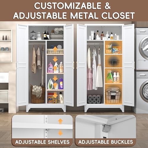 SteeLoong Armoire Wardrobe Closet,71" H Wardrobe Cabinet with Hanging Rod