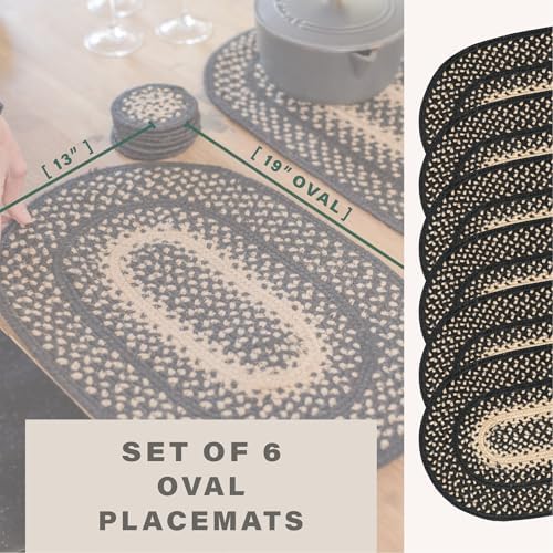 Homespice Manchester Jute Braided Placemats, Oval 13x19 Set of 6