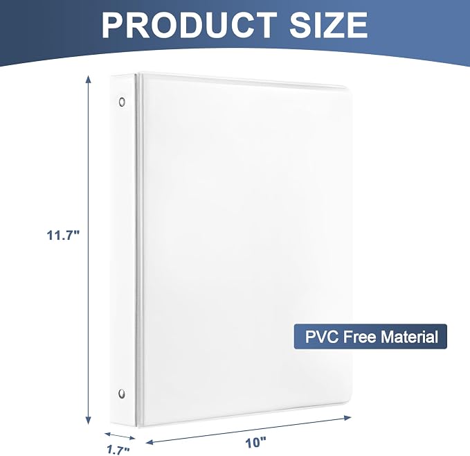 1 Inch 3 Ring Binder with 2 Interior Pockets, Round Ring Binder Holds Up to 200 Sheets of 8.5'' x 11'' Letter Size Paper for Office,School&Home Organization (White,12-Pack)