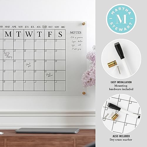 Martha Stewart Grayson Acrylic Wall Calendar with Notes, Clear/Black