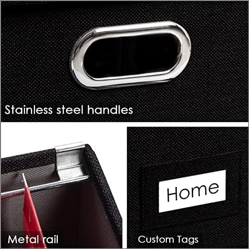 PRANDOM File Organizer Box - Set of 1 Collapsible Decorative Linen Filing Storage Hanging File Folders with Lids Office Cabinet Letter/Legal Size Black (17x14x11.2 inch)