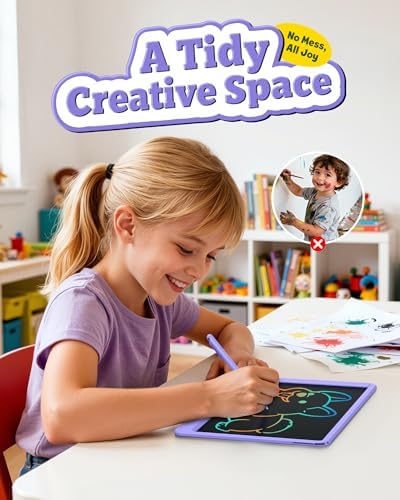 Bravokids 12 Inch LCD Writing Tablet for 3-8 Year Olds - Electronic Drawing Pad and Doodle Board as Educational Birthday Gifts for Girls and Boys (Purple)