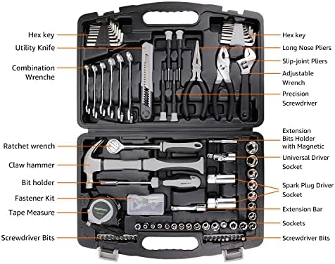 Amazon Basics 131-Piece General Household Hand Tool Set with Storage Case for Home Repair, Portable