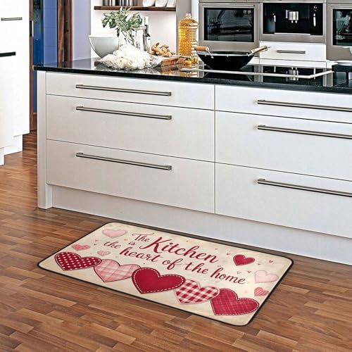 Aslsiy Gentle Color Hearts Beige (2) Kitchen Rug Kitchen Mats Valentines Floor Comfort Welcome Washable Non Slip Area Rug for Home Decor 39" X 20"