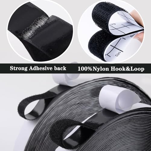 Navona 30Ft x 1 Inch Heavy Duty Hook and Loop Strips with Adhesive, Black