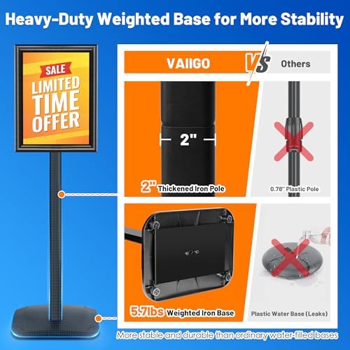 3-Pack Heavy Duty Pedestal Sign Holder Stand 8.5x11 Inch, Adjustable Floor Standing Sign Holder with Weighted Base, Vertical & Horizontal Menus Signage Stands for Outdoor Advertising, Posters, Black