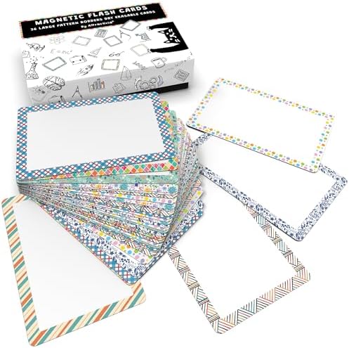 Attractivia Dry Erase Magnetic Labels 5.6 x 3.7 in, Pattern Borders, Large Dry Erase Magnets, 36-Pack, Erasable Write-On All-Purpose Labels, for Office, Education, Home, Whiteboard