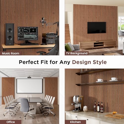 SMARTSTANDARD Wood Slat Acoustic Wall Panels 2 Pack 94"x23.6" Classic Brown