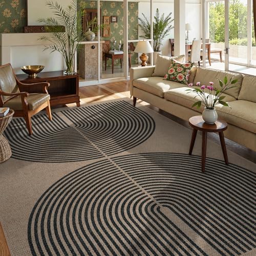 Lahome Modern Rainbow Easy Jute 9x12 Rug, Large Non Slip Indoor Outdoor Rug