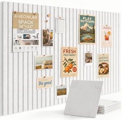 AHEONLAR Felt Bulletin Board 36"x 24", Cork Boards for Walls, 6 Pack Bulletin Board Large Cork Board for Office, Felt Boards with 40 Safe Removable Adhesive Tabs Wall Decor for Home(White)