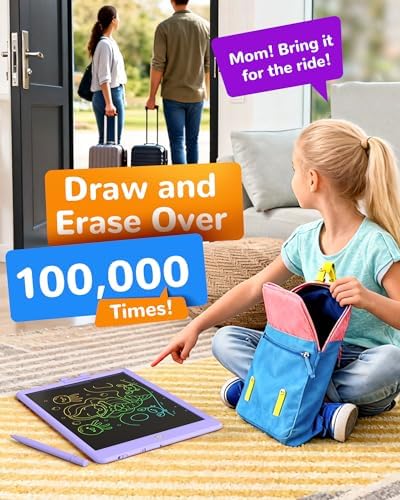 KOKODI LCD Writing Tablet, 10 Inch Colorful Toddler Doodle Board Drawing Tablet, Erasable Reusable Electronic Drawing Pads, Educational and Learning Toy for 3-6 Years Old Boy and Girls(Purple)