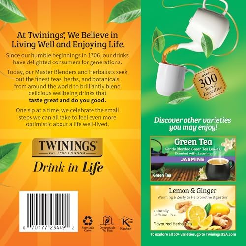 Twinings Pure Green Tea, Caffeinated, Tea Bags, 100 CT Box (1 Pack)