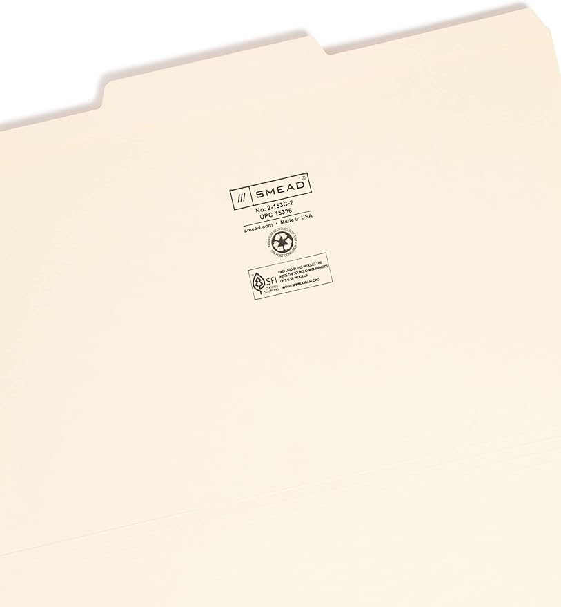 Smead File Folder, Reinforced 1/3-Cut Tab, Center Position, Legal Size, Manila, 100 per Box (15336)