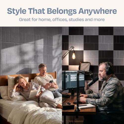 Acoustic Panels 12-Pack Soundproof Wall Panels 12"x12"x0.4" Decorative Sound Dampening for Your Home, Office, Studio, Bedroom & More with Unique GridFrame Carving [Pebble Gray]