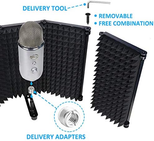 Mic Isolation Shield - Portable Studio Acoustic Sound Shield with Absorbing Foam for Microphone, Reflection Filter for Home Voice Studio (5 Panels) YOUSHARES