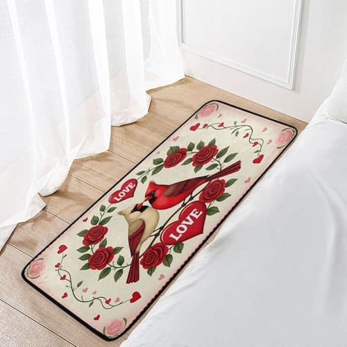 Aslsiy Lovely Bird Flower Heart Garland (2) Kitchen Rug Kitchen Mats Valentines Floor Comfort Welcome Washable Non Slip Area Rug for Home Decor 39" X 20"