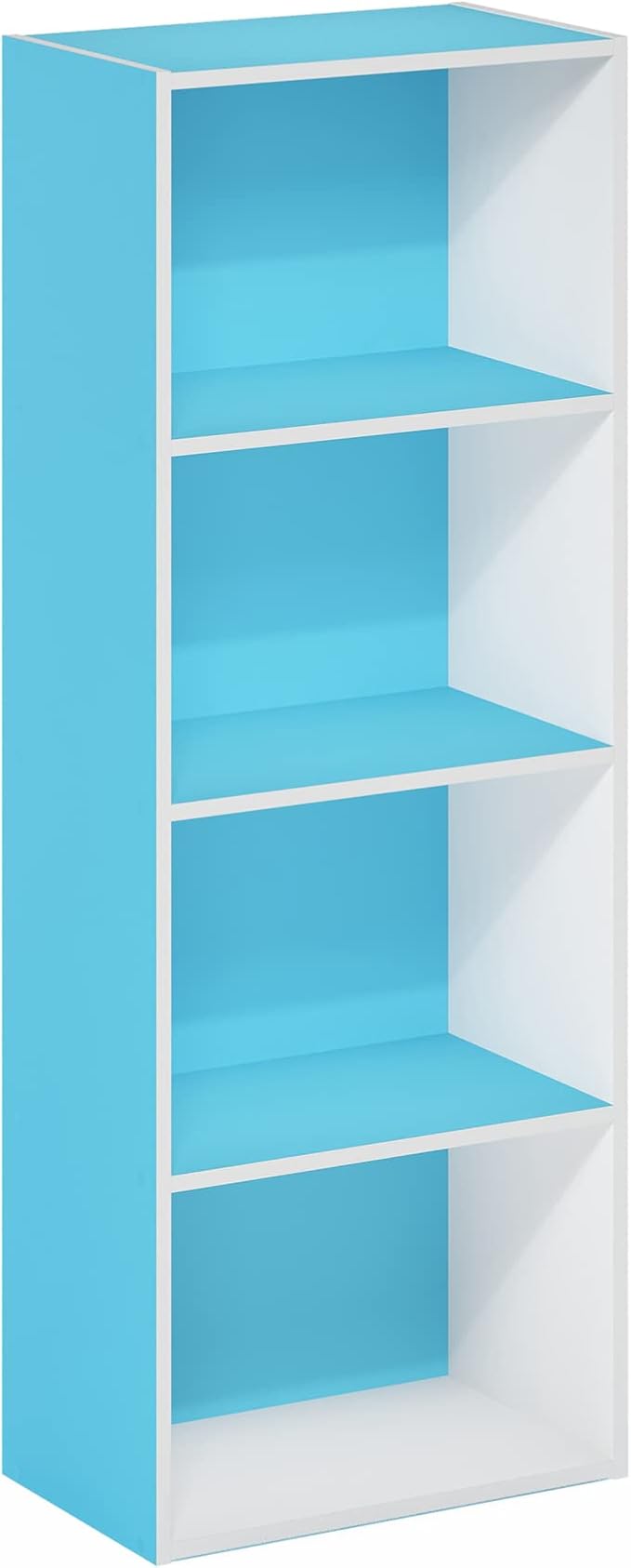 Furinno LUDER 4-Tier Book Shelf, Open Shelves Bookshelf, Light Blue/White | 9 x 15.6 x 41.7, Closed Back, Modern Bookcase, for Living Room, Bedroom, Home Office