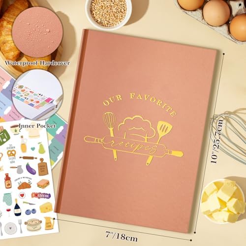 Lanpn B5 Blank Recipe Book Cookbook for 70 Recipes, Leather Cover Waterproof Empty Cooking Journal to Write in Your Own Recipes, Recipe Notebook with Stickers to Organize Your Family Recipes, Rose