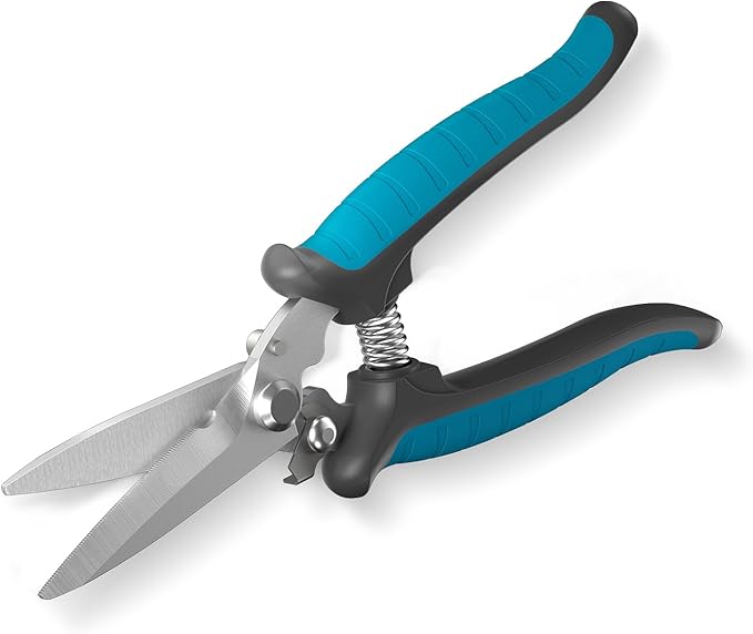 GARTOL 8" Scissors All Purpose Heavy Duty - Razor-sharp Tin Snips for Sheet Metal, Electrical Wires, Insulation, Ropes, Cardboard | Electrician Tools with Cable Notch, Ergonomic Grip | DIY Scissors