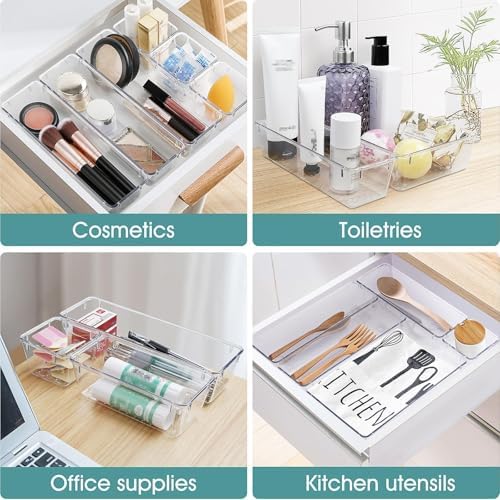 25 PCS Clear Plastic Drawer Organizer, Makeup Organizers and Storage Bins