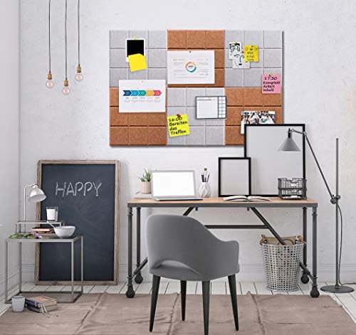 Large Felt Board Tiles for Wall with 30 Push Pins, 11.8"x11.8" Pack of 6 Pin Board Notice Boards for Home Office Kitchen, Bulletin Board Wall Tiles for Photos Memos (Orange+Grey, 6 Pack)