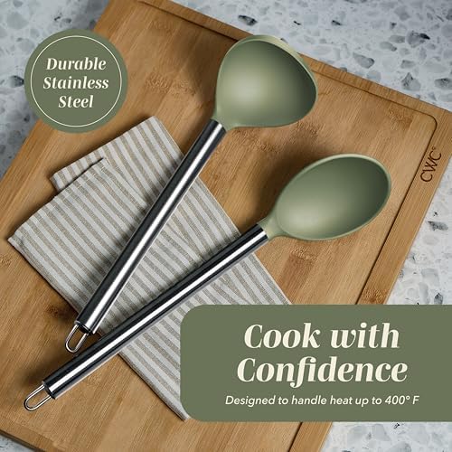 COOK WITH COLOR Silicone Cooking Utensils, Kitchen Utensil Set, Easy to Clean Silicone Kitchen Utensils, Cooking Utensils for Nonstick Cookware, Kitchen Gadgets Set, 10 Pieces, Green