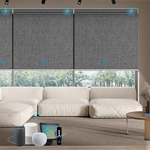 SmartWings Motorized Smart Roller Shades, 100% Blackout Bouvar Medium Grey