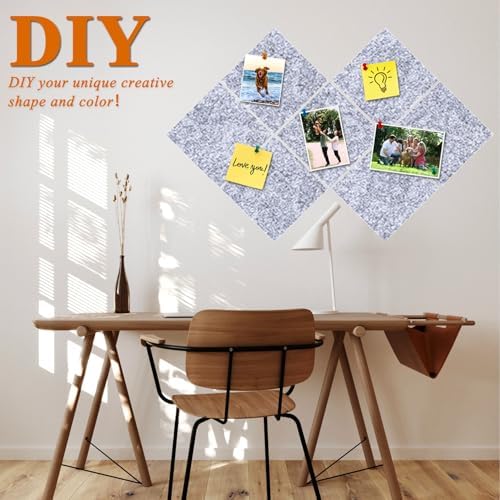 Square Felt Cork Bulletin Board Tiles, Self Adhesive DIY Felt Pin Board for Wall 30" x 20" with 35 Pushpins for Office School Home Wall Decor Stickers Memos Photos Display (Light Grey)