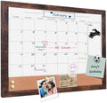Dry Erase Calendar Whiteboard for Wall, Small Combination Magnetic Dry Erase White Board & Bulletin Board, 13" x 17" Walnut Brown Frame Calendar/Cork Combo Board(WB-3343)