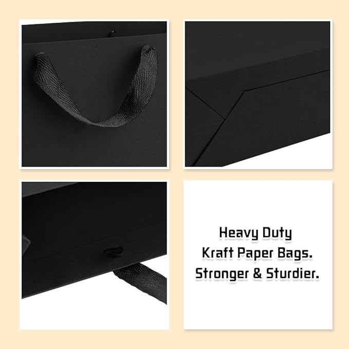 BagDream Black Gift Bags with Handles 8x4x11 Inch 50pcs Black Kraft Paper Bags Bulk, Medium Birthday Wedding Party Shopping Retail Merchandise Paper Sacks