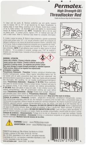 Permatex 27005 High Strength Threadlocker Red Gel Squeeze, 5 g (Pack of 2)