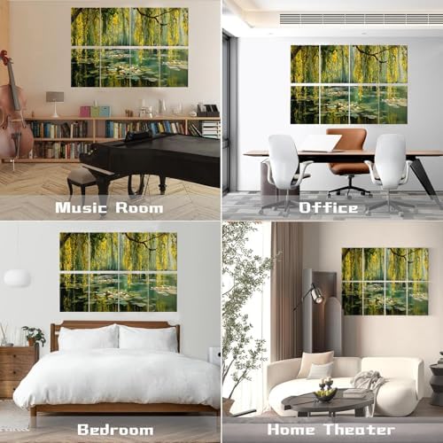 8 Pack Monet Green Serene Vintage Scenery Art Acoustic Panels Sound Absorbing Decorative Soundproof Wall Panels Self Adhesive for Recording Studios Office 48"x32"