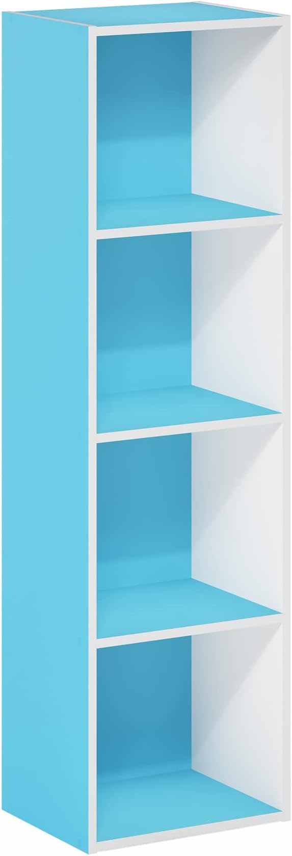 Furinno PASIR Book Shelf, 4-Tier Modern Bookshelf, Open Shelves Bookcase 9 x 12 x 42, Easy Assembly, for Living Room, Bedroom, Home Office, Light Blue/White
