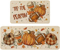 Baccessor Fall Kitchen Rugs Set of 2, Football Pumpkin Spice Latte Kitchen Mats for Floor Washable Low-Profile Farmhouse Autumn Holiday Home Indoor Outdoor Decor 17x29 and 17x47 Inch