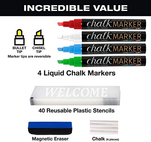 Excello Global Products Black A-Frame Chalkboard - 40"x20" Wooden Standing Sign with Markers & Stencils, Handcrafted Sidewalk Display