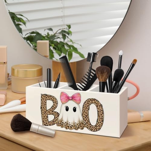 Coquette Halloween Ghost Leopard Print Pen Pencil Holder for Desk